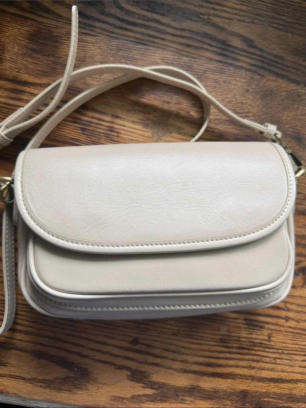 Elegant Cream Crossbody Bag with Flap - Everyday Shoulder Bag